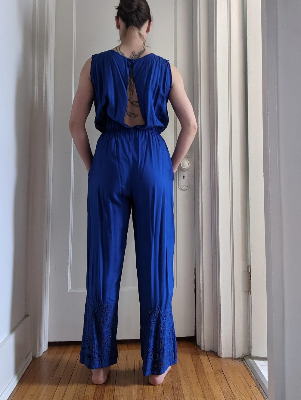 Vintage Royal Blue Lace-Trim Jumpsuit - Picture 3 of 10